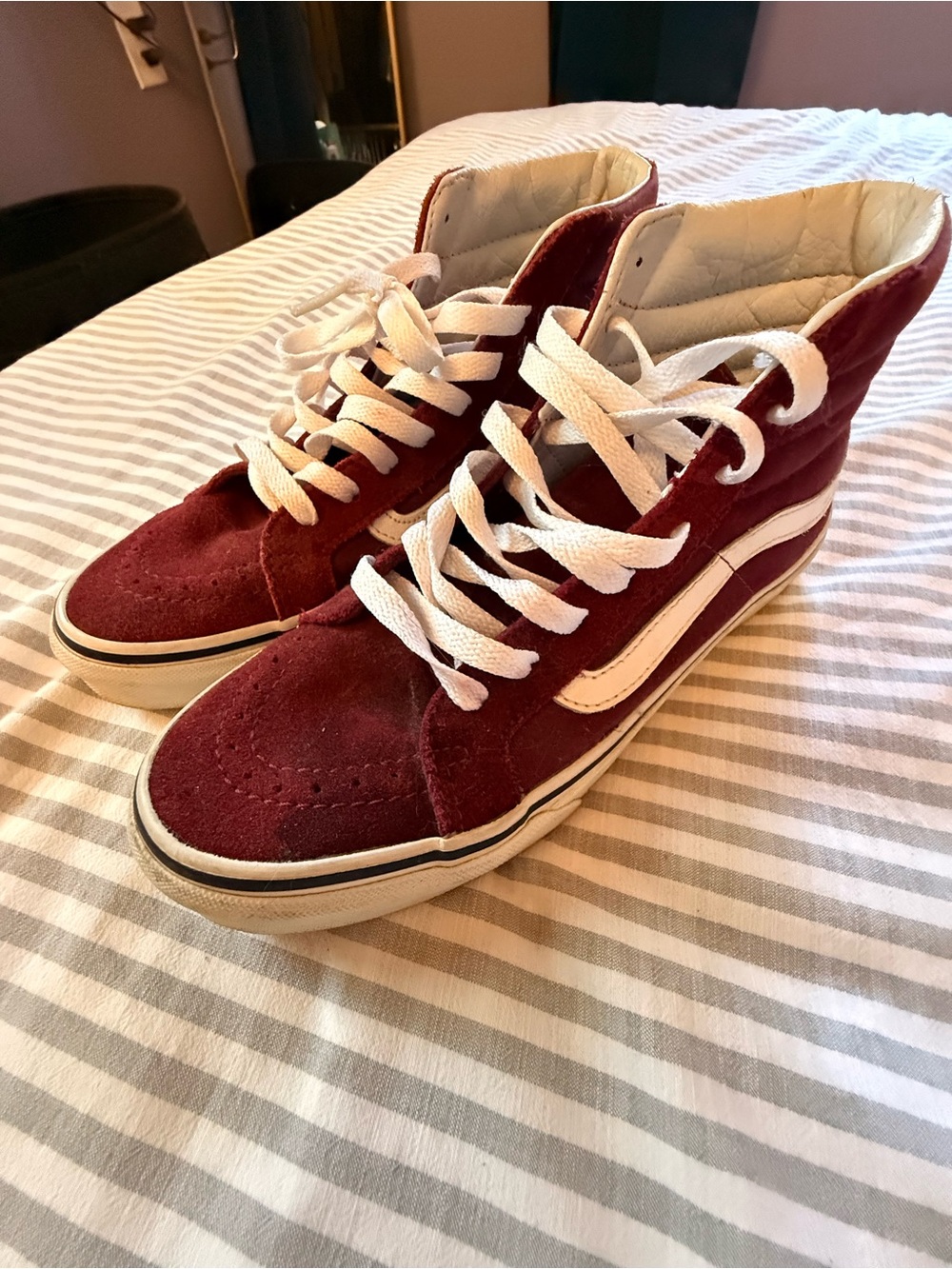 Vans Burgundy High-Top Sneakers with White Stripe